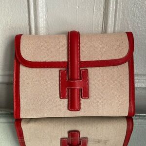 Faux H Brand JIGE 29 Toile Clutch Bergundy